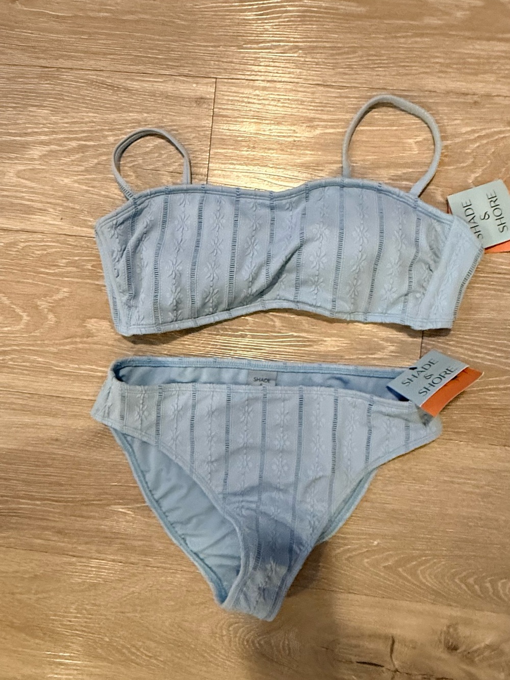 Shade & Shore Blue Eyelet Ribbed Bralette Bikini Set Top & Bottom NWT😍